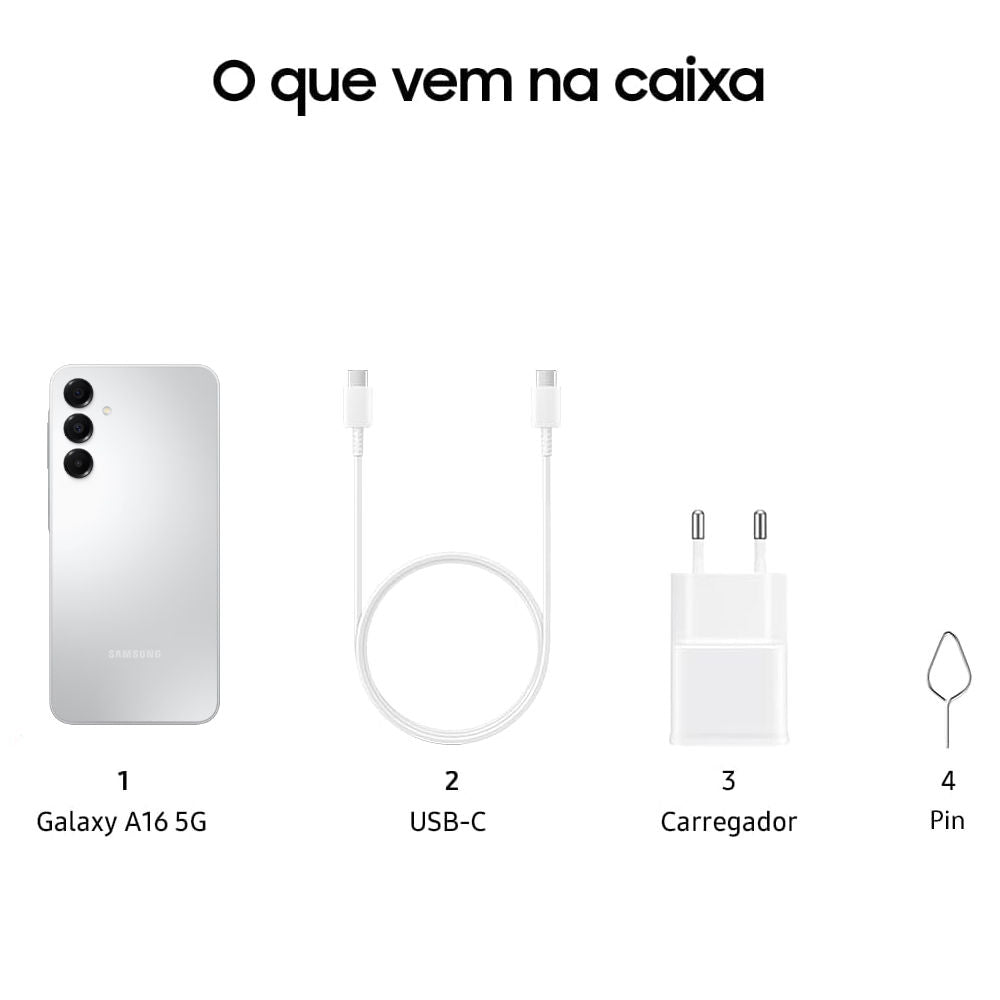 Smartphone Samsung Galaxy A16 5G Cinza 256GB 8GB RAM, Tela 6.7" Super AMOLED FHD+ 90Hz, Câmera 50MP, SM-A166M/DS