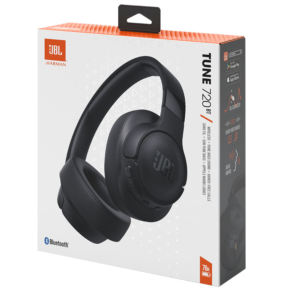 Fone de Ouvido JBL Tune 720BT Bluetooth 5.3, Over-Ear, 76h Bateria, JBL Pure Bass, Voice Aware, Microfone, Preto