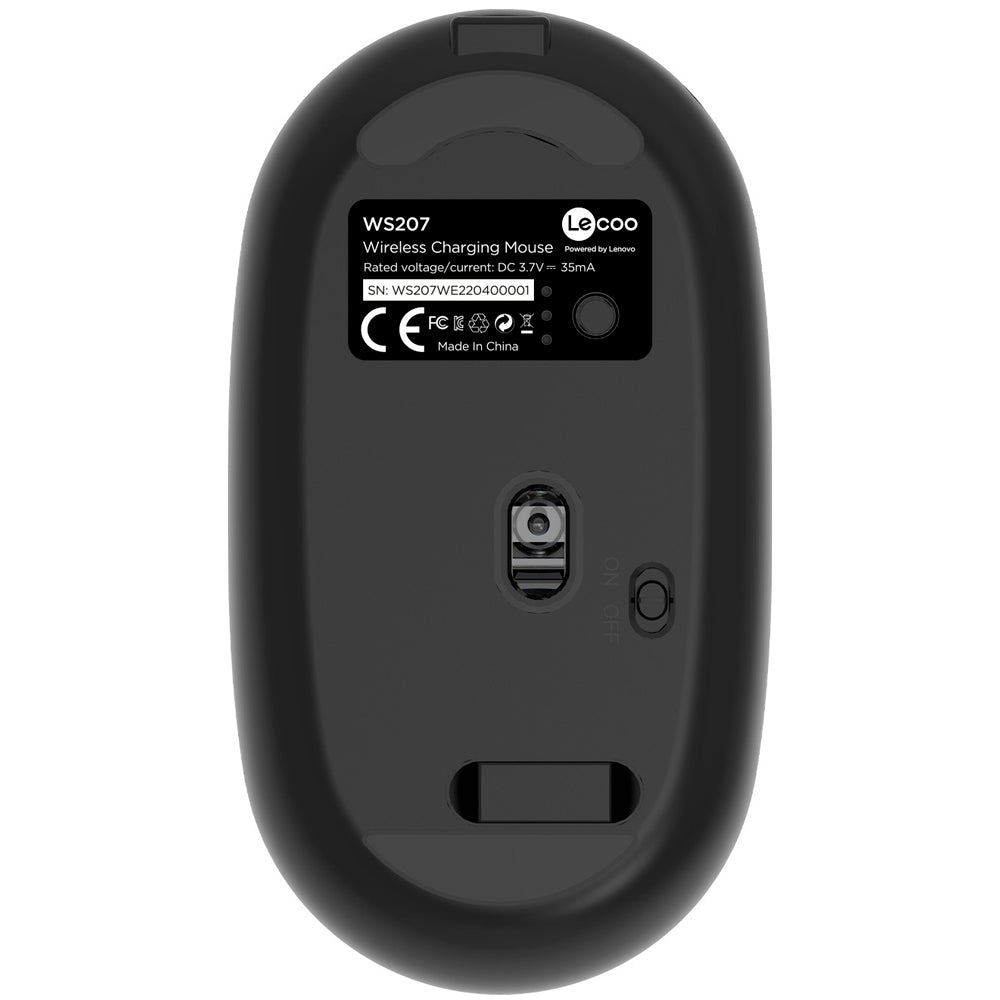 Mouse Sem Fio, Lenovo Lecoo, Recarregável, WS207, 4 Botões, 1.600 DPI, Preto