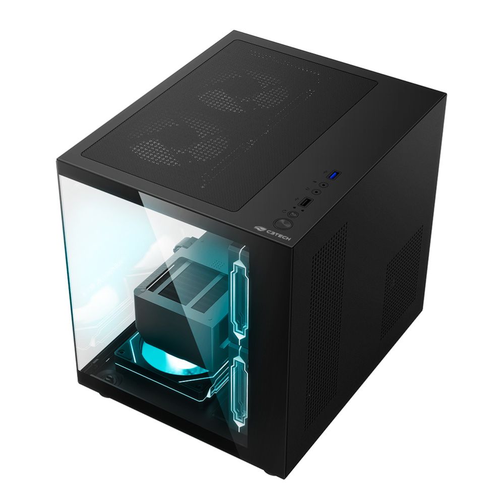Gabinete Gamer C3Tech Aquarius MT-G720BK S/Fonte, Lateral em Vidro Temperado, Suporte Watercooler 240mm, mATX, Preto