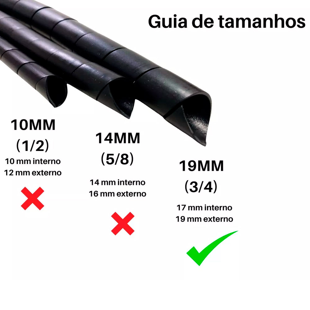 Organizador Espiral Para Cabos E Fios, Diametro 19mm X 2 Metros - Preto
