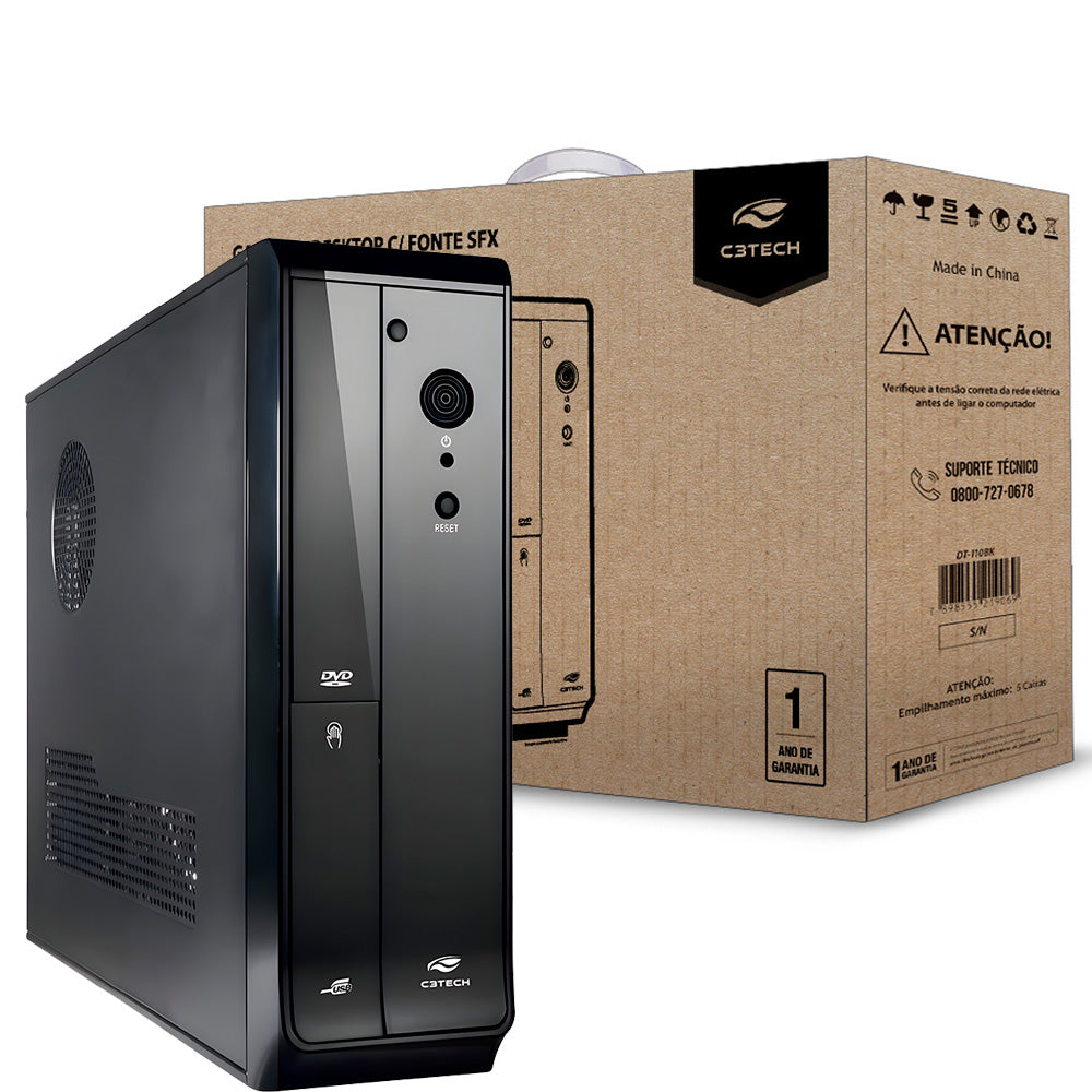 Gabinete Slim Micro ATX DT-110BK Com Fonte PS-200W SFX C3Tech - Preto