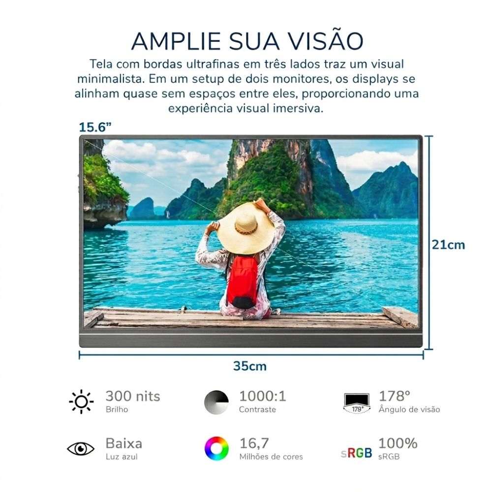 Monitor Portátil Arzopa S1 Maxgood 15.6" Full HD IPS 60Hz 2x Entradas USB-C e 1x Entrada Mini HDMI - Com Capa Magnética