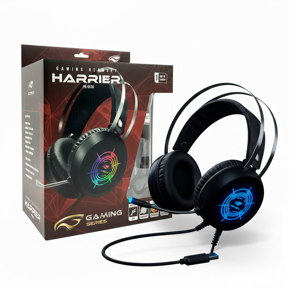 Headset Gamer USB Harrier PH-G330BKV2 C3Tech, Iluminação RGB, Over-Ear, Microfone Integrado, 50mm - Preto