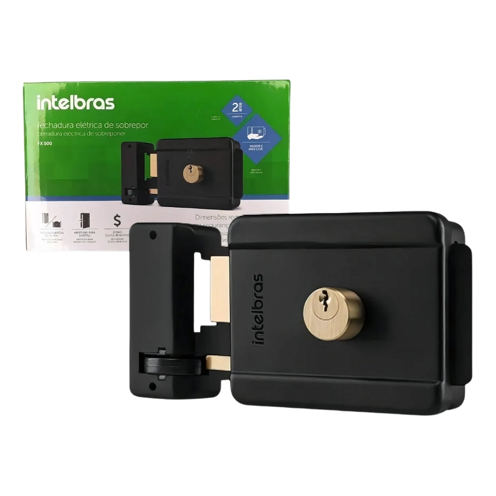 Fechadura Elétrica de Sobrepor FX 500 Intelbras, Cilindro Fixo 40 mm, Compacta, Aço – Preto
