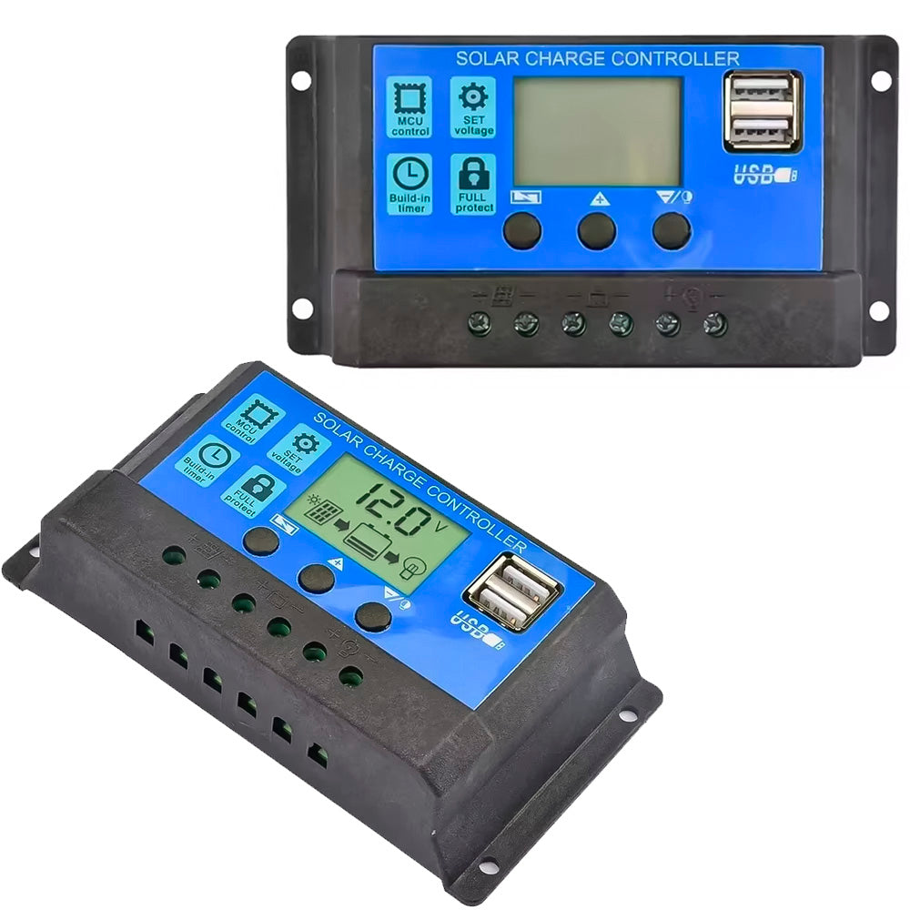 Controlador de Carga Para Painel Solar 30A, Com Duas Entradas USB - Preto