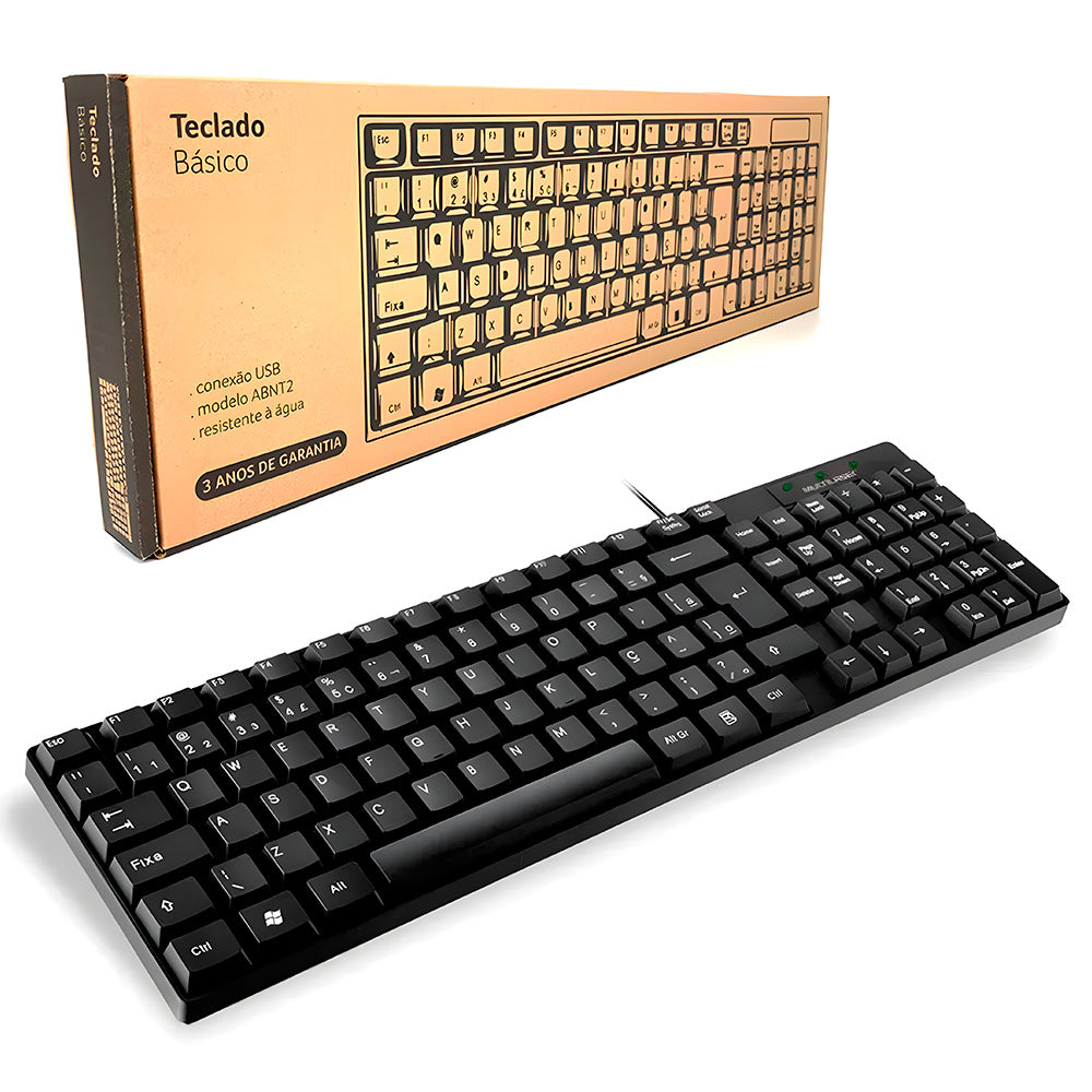 Teclado USB Básico Slim Laser PT TC193BU, Cabo 1.2 Metros, Multilaser, TC193BU