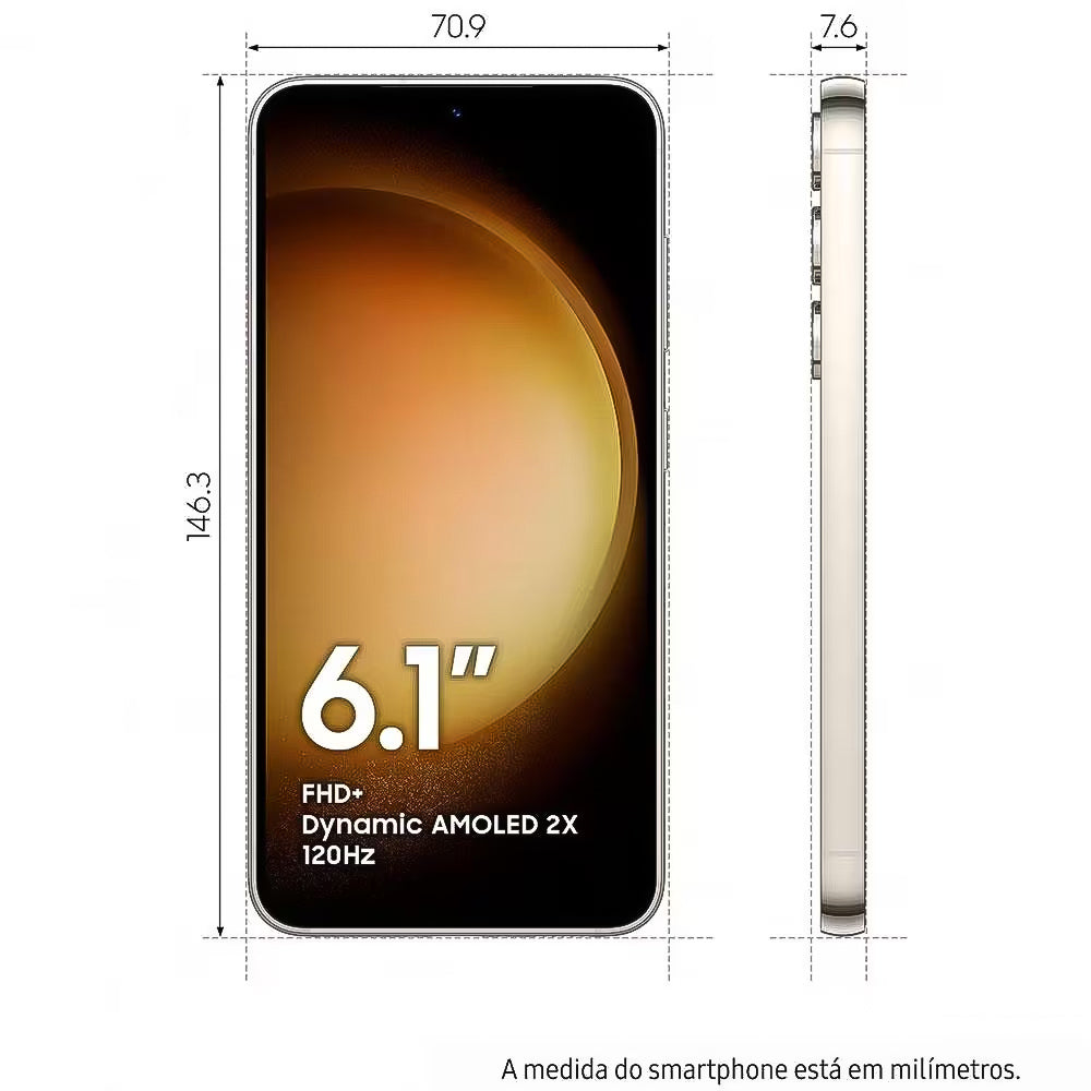 Smartphone Samsung Galaxy S23 5G- 128GB- 8GB RAM Creme Tela 6,1” Câm Tripla 50MP+ Selfie 12MP