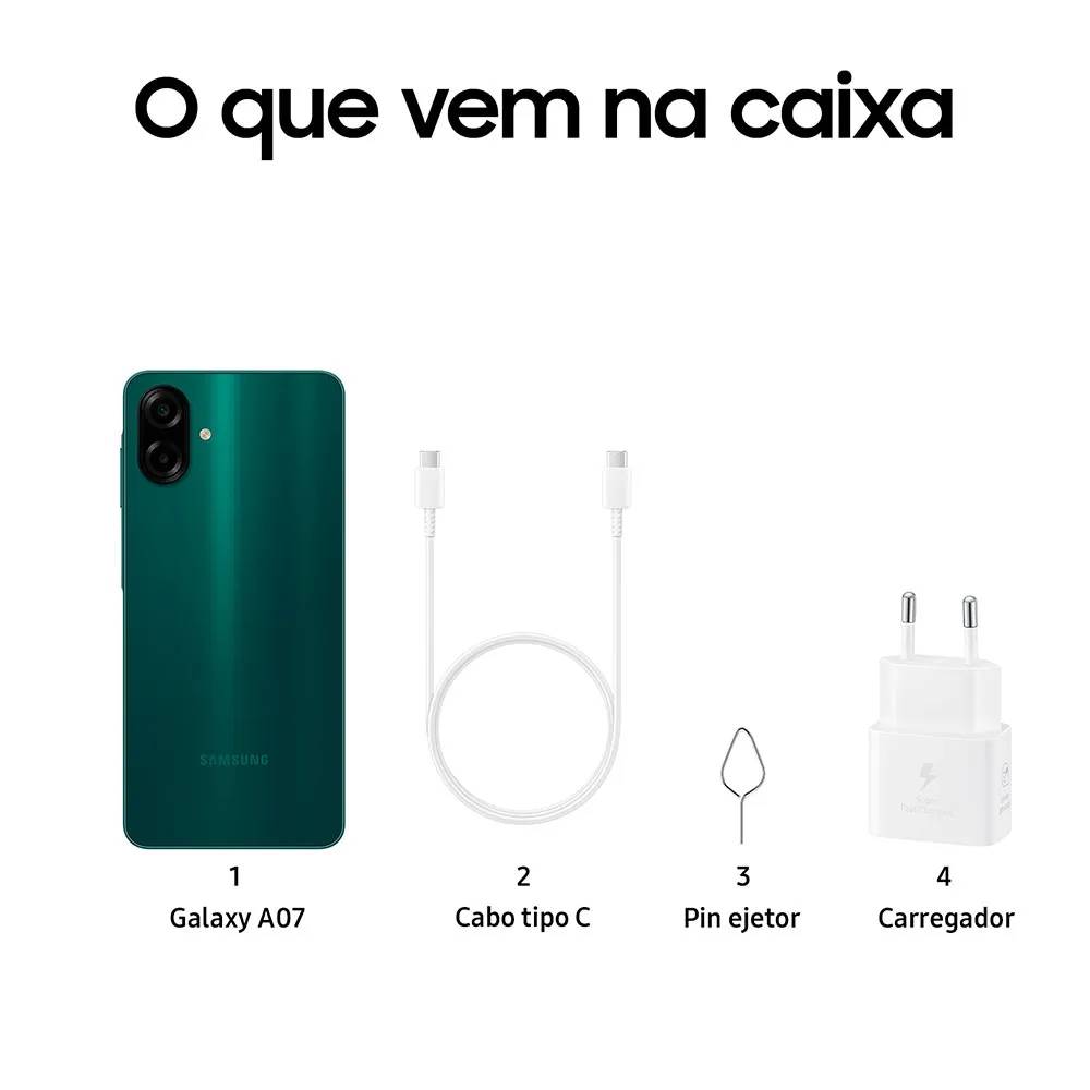Smartphone Samsung Galaxy A07, 128GB, 4GB RAM + RAM Plus até 4GB - Verde
