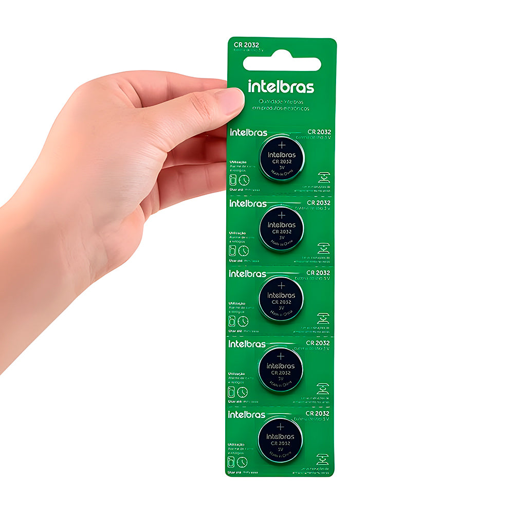 Bateria Botão de Lítio Não Recarregavel Intelbras CR2032, 220mAh 3V, 20x3,2mm Li/MnO (Cartela com 5 Unidades)
