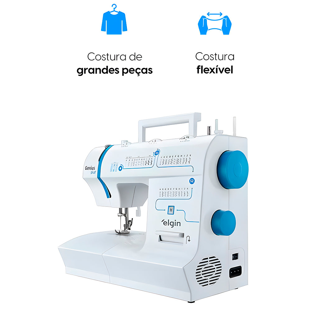 Máquina de Costura Portátil Elgin Genius Plus JX-4035-2 Branca e Azul, 220V