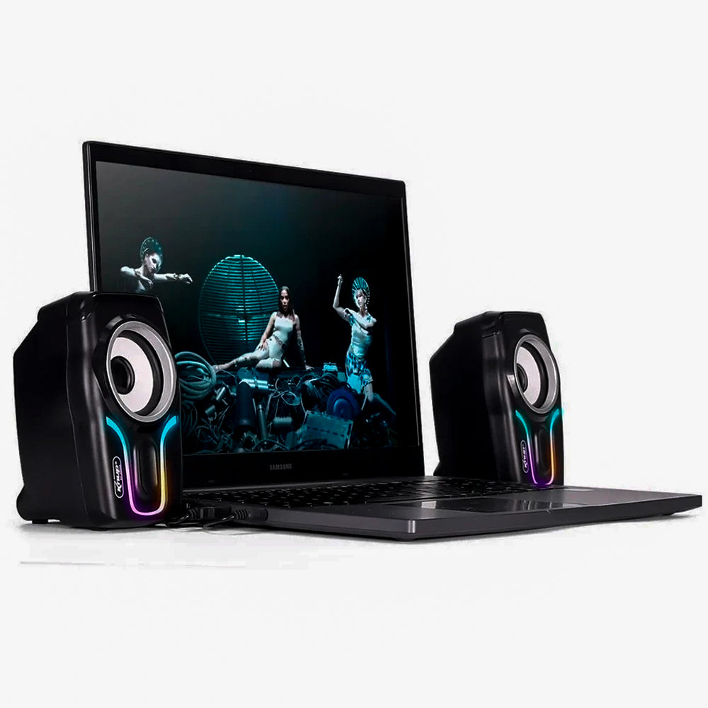 Caixa de Som Multimídia, LED RGB, Com 2 Canais, Para PC, Notebook, Amplificação 6W RMS, Knup, KP-RO804, Preta