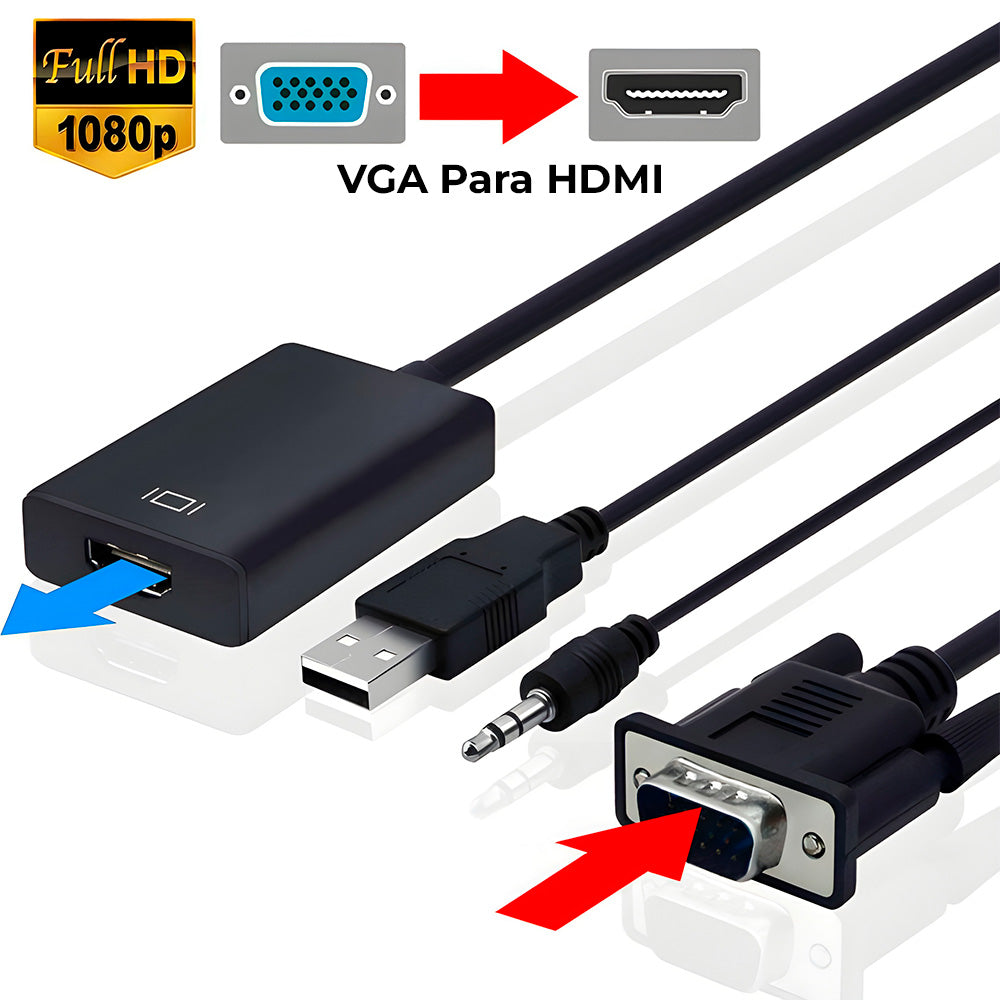 Adaptador Conversor VGA Para HDMI Com Audio e Vídeo Full HD, Exbom - CC-VHA30