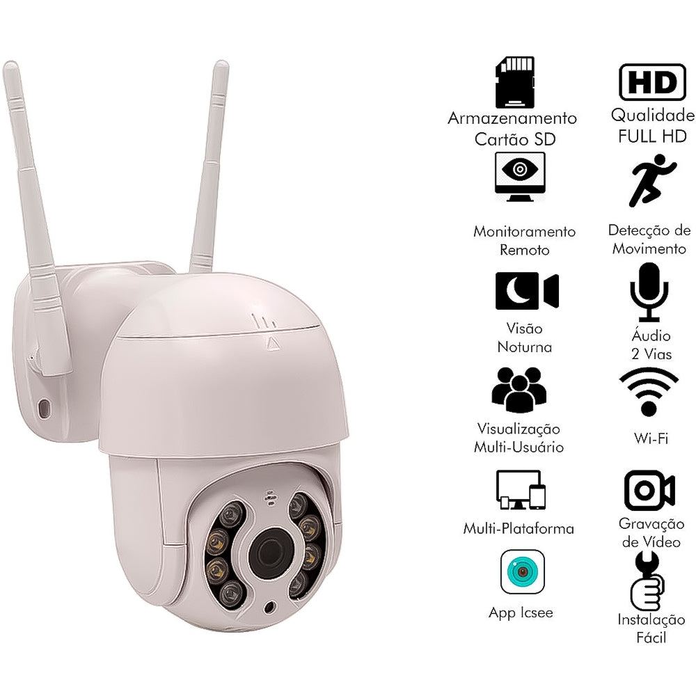 Câmera De Segurança IP Wi-Fi Externa Giratória Visão Noturna-Detectora De Áudio- Detecção Facial-Wifi Smart Camera