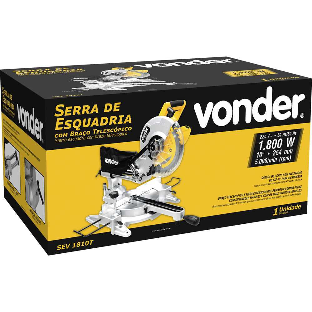 Serra de Esquadria Vonder 10", com Braço Telescópico, 1.800W, 127V, SEV 1810T