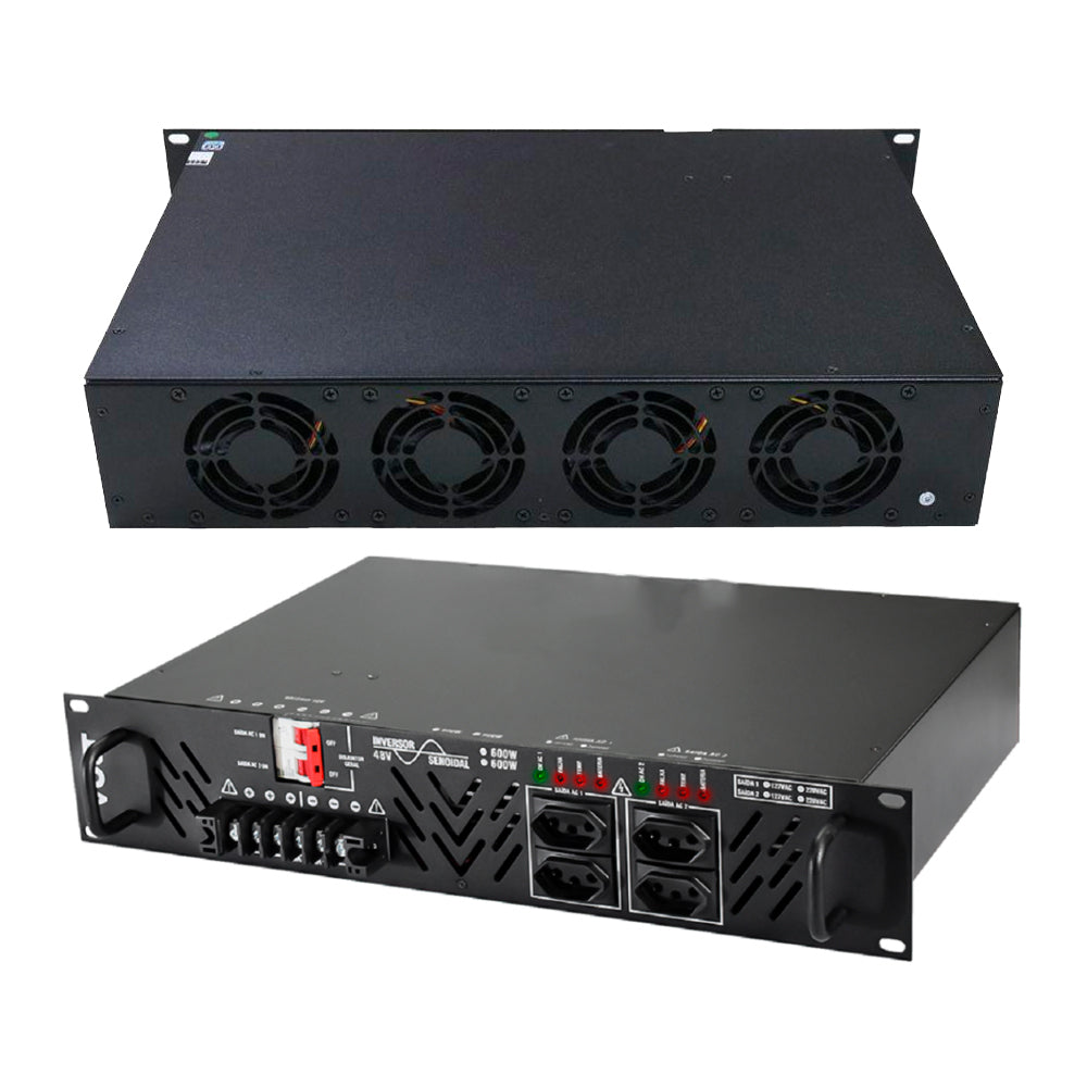 Inversor Senoidal Volt 48 Vdc - 220 Vac 600 W (720 W pico), Rack 19" 2U, Onda Senoidal Pura, Proteções Integradas
