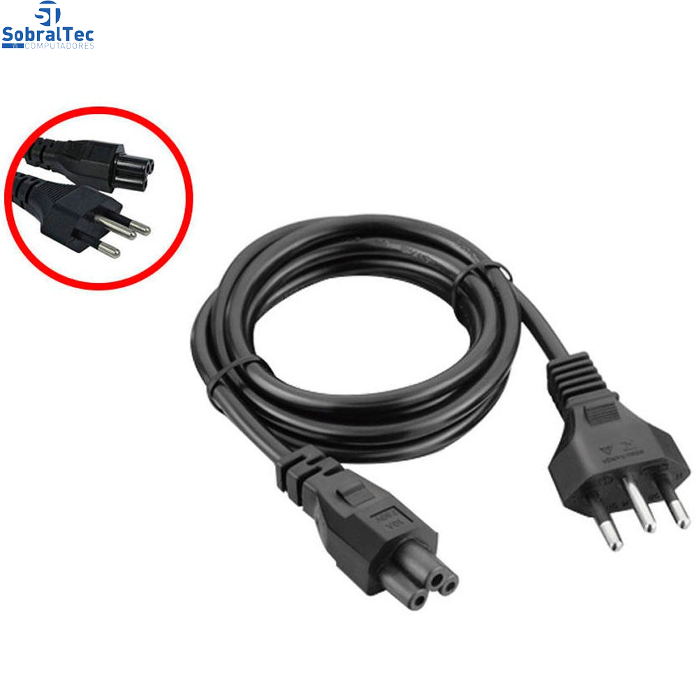 Cabo de Força Tripolar 1,20m Para Fonte de Notebook 3 Pinos