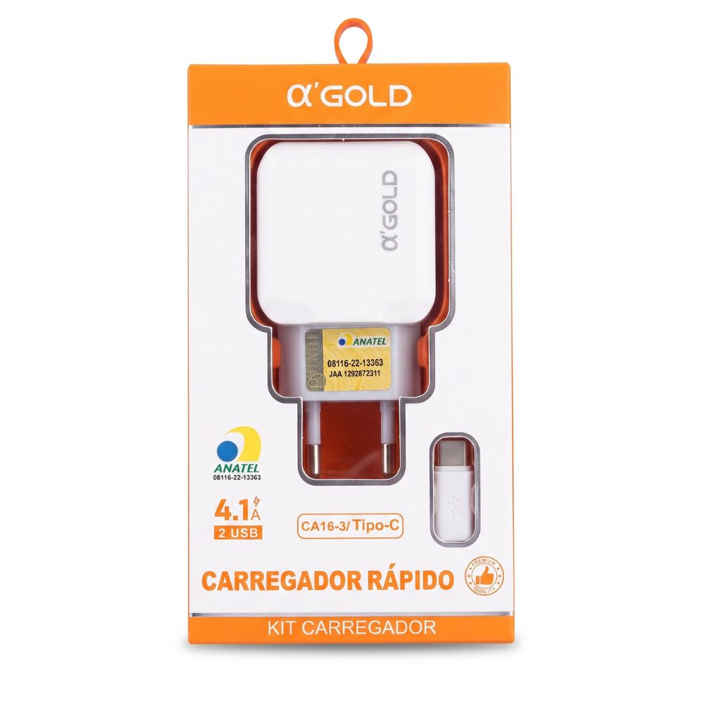Carregador de Celular Rápido USB-C 4.1A 2 Entradas USB CA16-3 - Branco