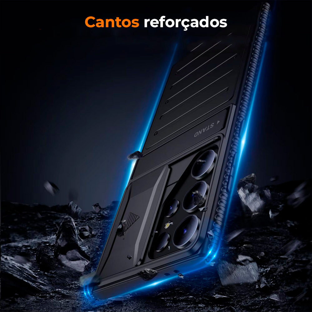 Capa Com Slide de Proteção de Câmera, Alta Resistência, Para Samsung S24 Ultra - Preto