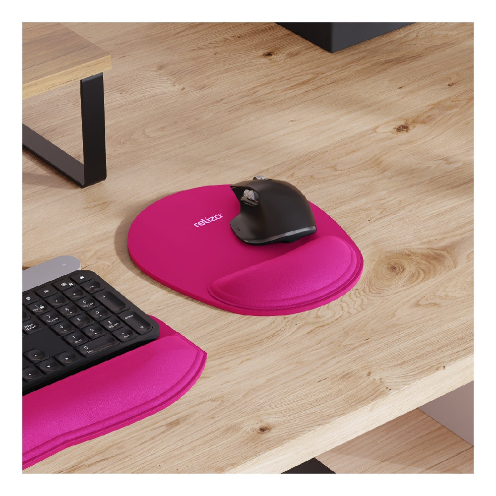 Mouse Pad Ergonômico 24 x 20,6cm, Reliza Comfort, Apoio para Pulso e Base Antiderrapante - Magenta
