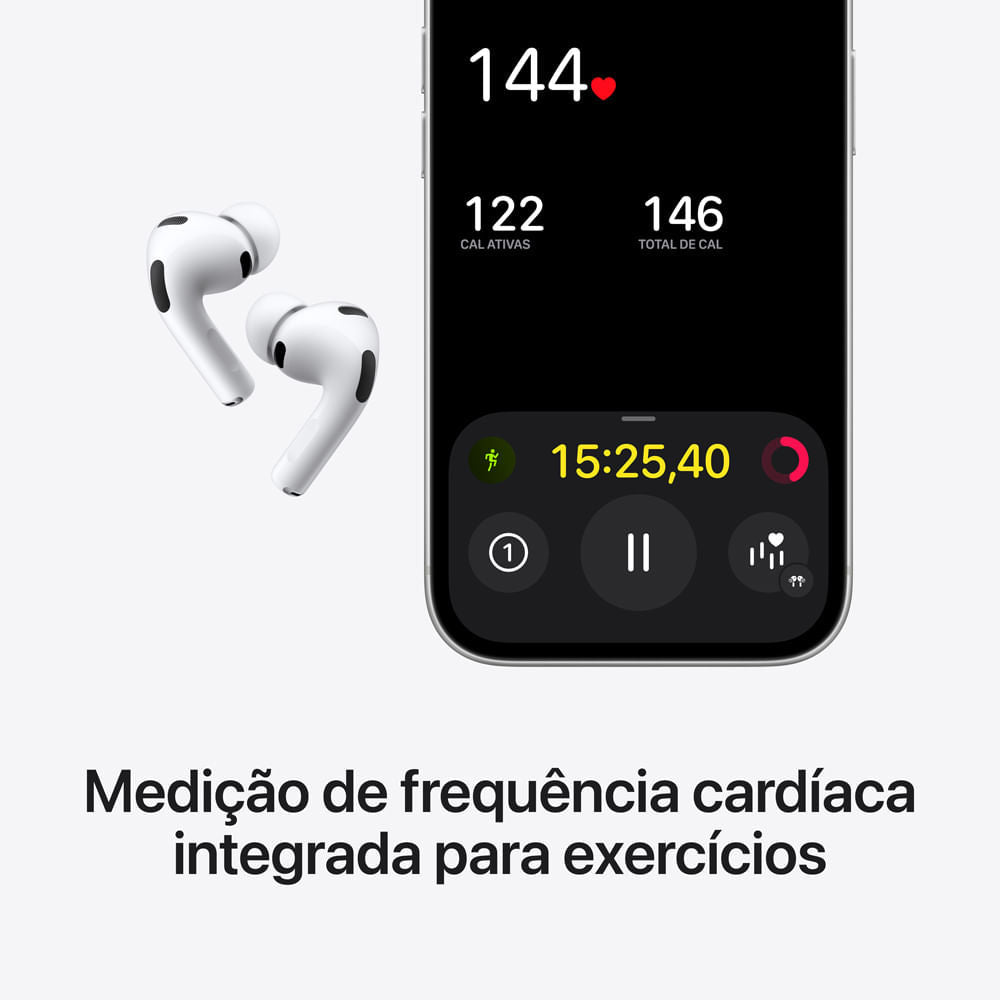 AirPods Pro 3 Apple, Cancelamento Ativo, Ruído 2x Melhor H3 Chip, 5 Tamanhos Tips, Estojo MagSafe USB-C, 8h Bateria