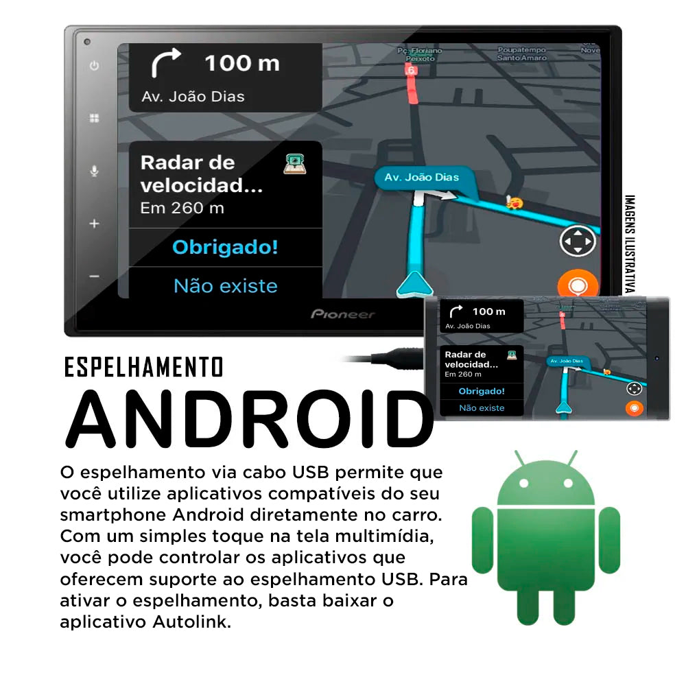 Central Multimídia Pioneer 2-Din, Tela 6,8