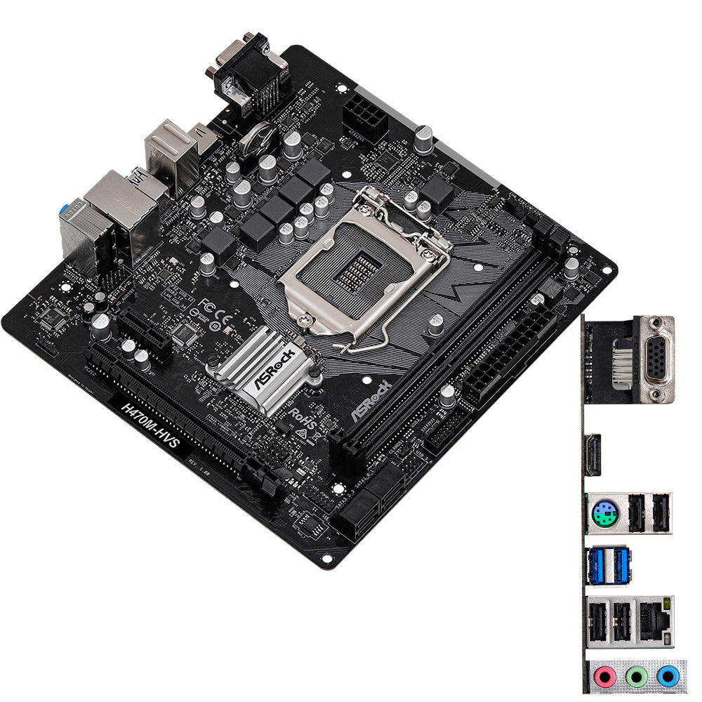 Placa Mãe ASRock H470M-HVS / Socket LGA 1200 / VGA / Chipset Intel H470 / Micro ATX / DDR4