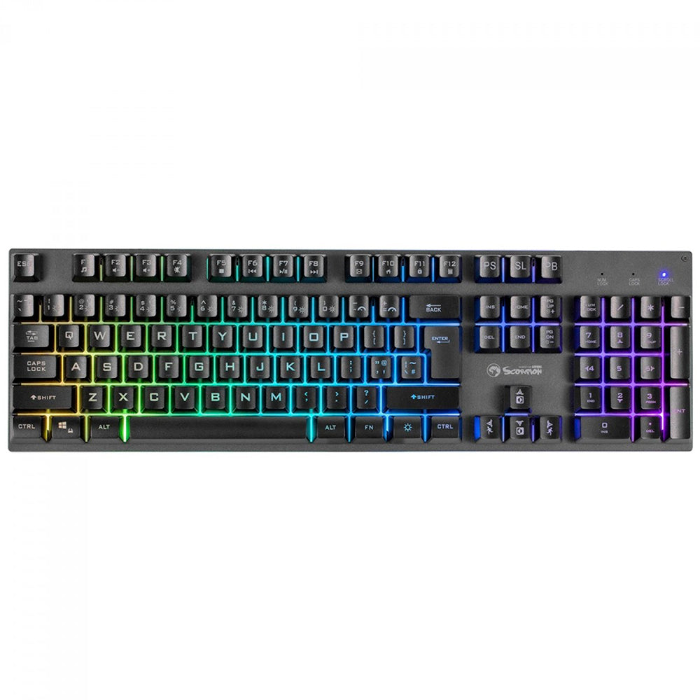 Teclado Gamer Marvo K604-BR com Fio USB, Membrana RGB, Anti-Ghosting, 104 Teclas, 12 Teclas Multimídia, ABNT2 - Preto