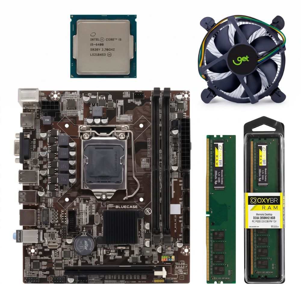 Kit Upgrade Placa Mãe  H110, Processador Intel Core i5-6400 + Memória Ram 8 GB DDR4