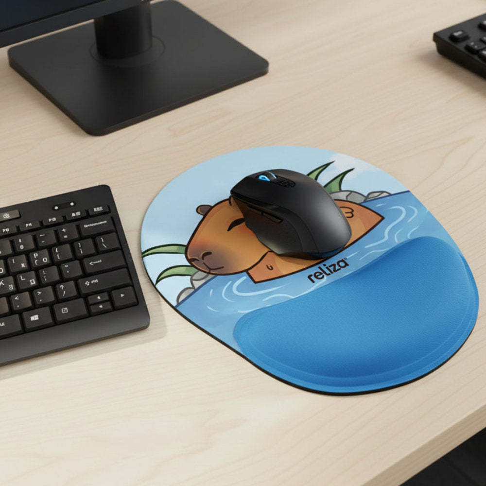 Mouse Pad Ergonômico 24 x 20,6cm, Reliza Comfort Fun, Apoio para Pulso e Base Antiderrapante - Estampa Capivara