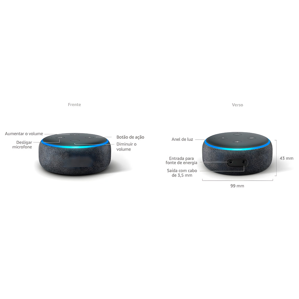 Caixa de Som Inteligente, Echo Dot 3ª Geração, Smart Speaker, Assistente Pessoal Com Alexa, Amazon - Preta