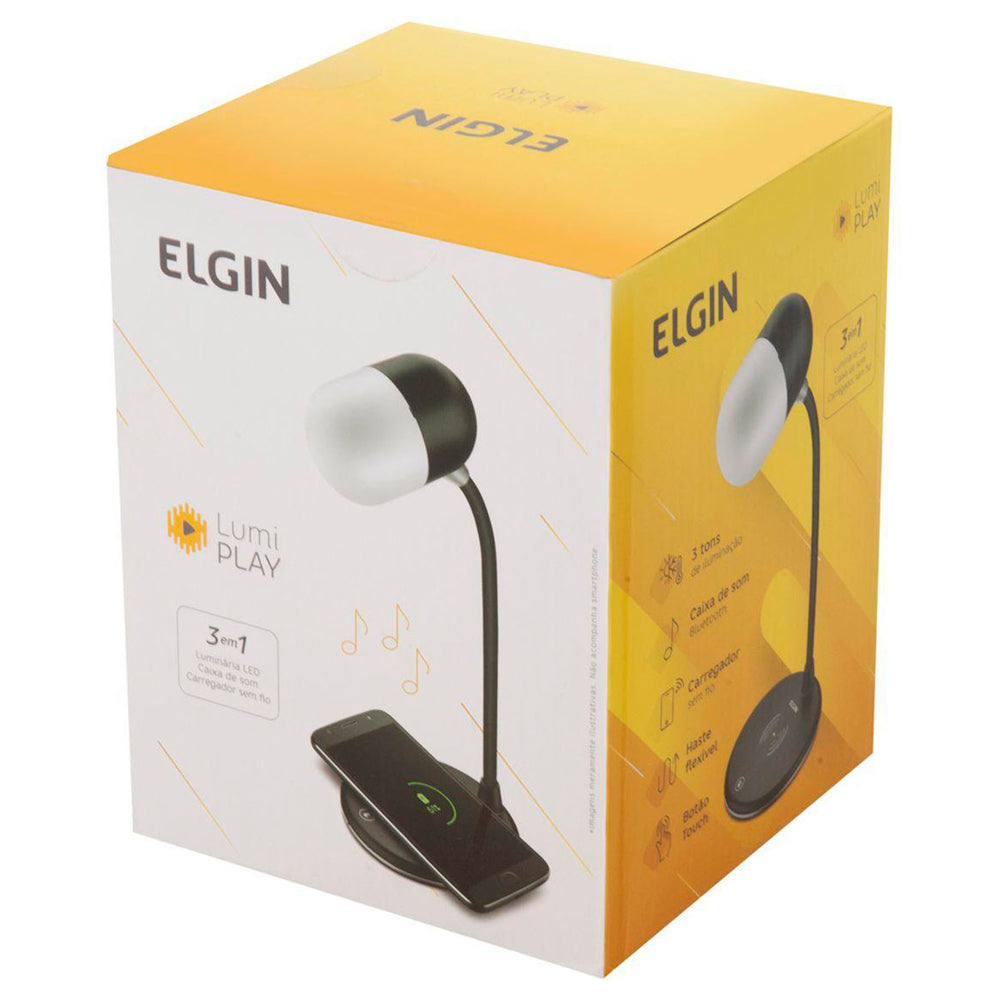Luminária de Mesa Lumi Play LED Elgin 3 em 1 Luminaria Caixa Som e Carregador Sem Fio 3 Intensidades - Bluetooth Lumi Pl
