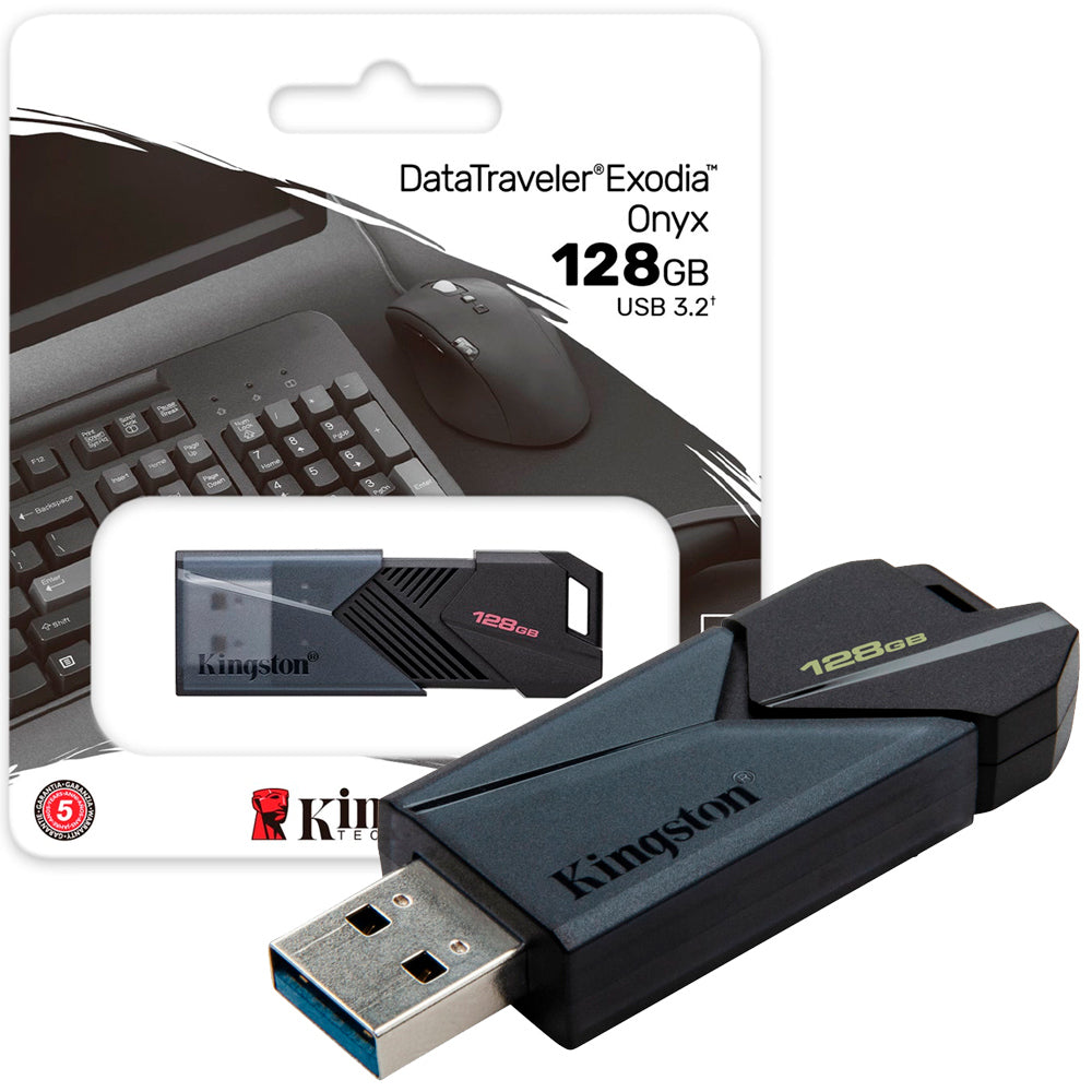Pen Drive Kingston DataTraveler Exodia Onyx 128GB USB 3.2 Gen1, Preto Fosco, Tampa Deslizante - DTXON/128GB