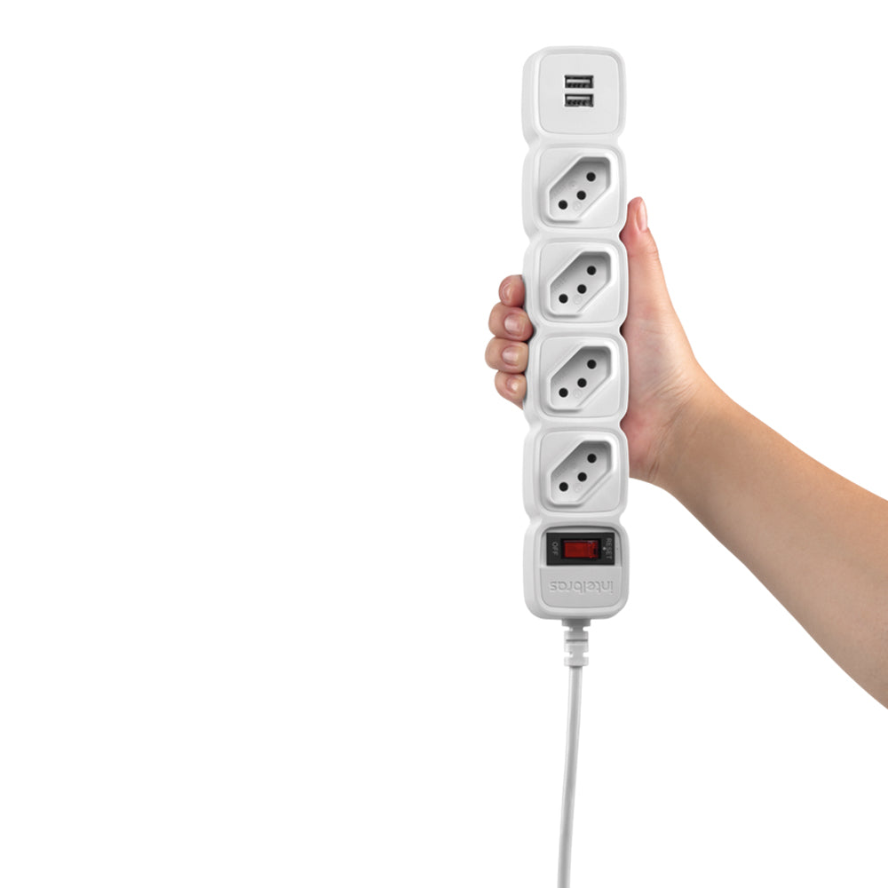 Filtro de Linha, Protetor Eletrônico Intelbras 4 Tomadas, 2 USB, EPE 204 USB BR - Branco