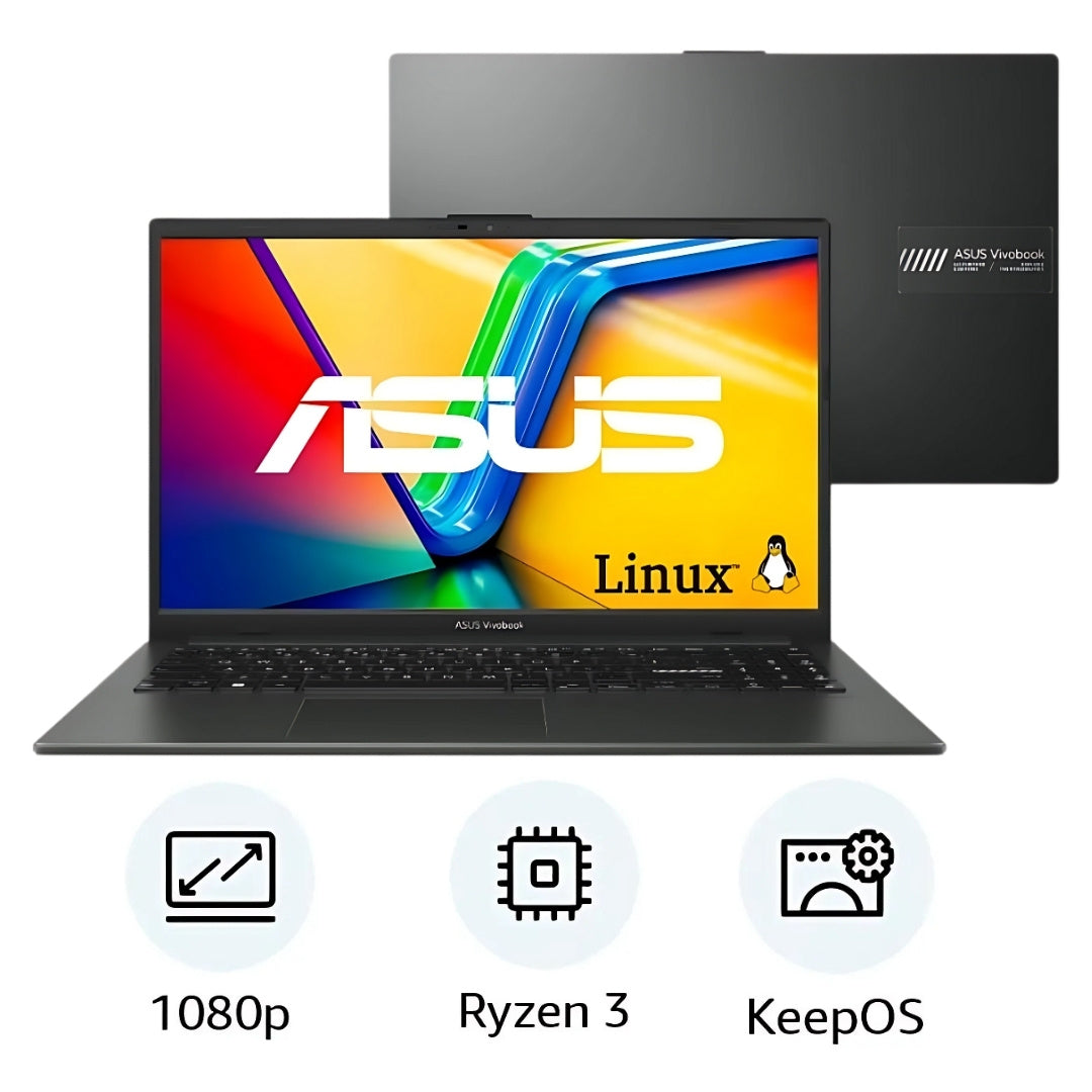 Notebook ASUS Vivobook Go 15, AMD Ryzen 3 7320U, 4GB, 128GB SSD, KeepOS, 15,6" LED FHD, Mixed Black