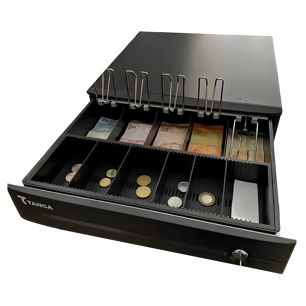 Gaveta de Dinheiro Automática Tanca, 5 Divisórias Para Cedulas, 6 Divisórias Para Moedas, TG-600 - Preta