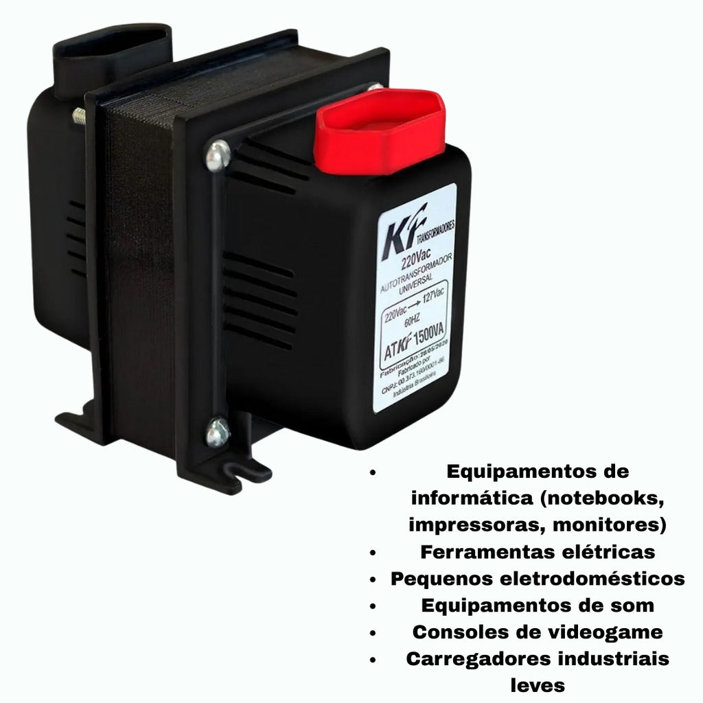 Autotransformador KF, Tripolar, 1500VA, Bivolt 110V/220V, Slim, Preto -  TRF0895