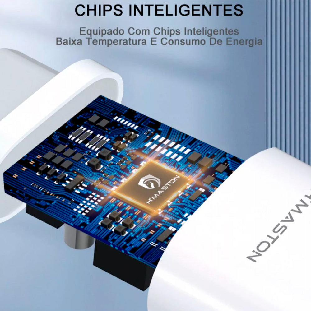 Fonte Carregador Turbo, 30W, Com Cabo 1 Metro Tipo-C Para Tipo-C, H'Maston, CB-23, Branco