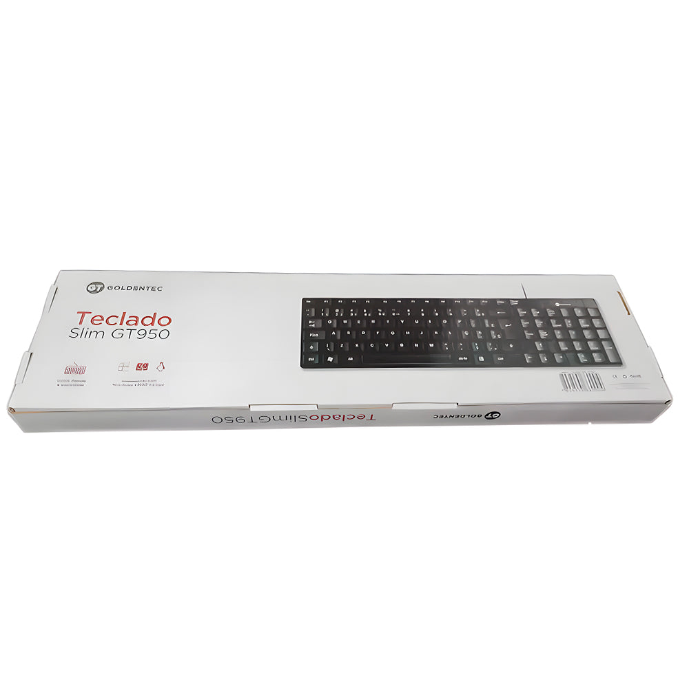 Teclado USB Slim, Plug And Play, Padrão ABNT2, GT-950, Goldentec - Preto