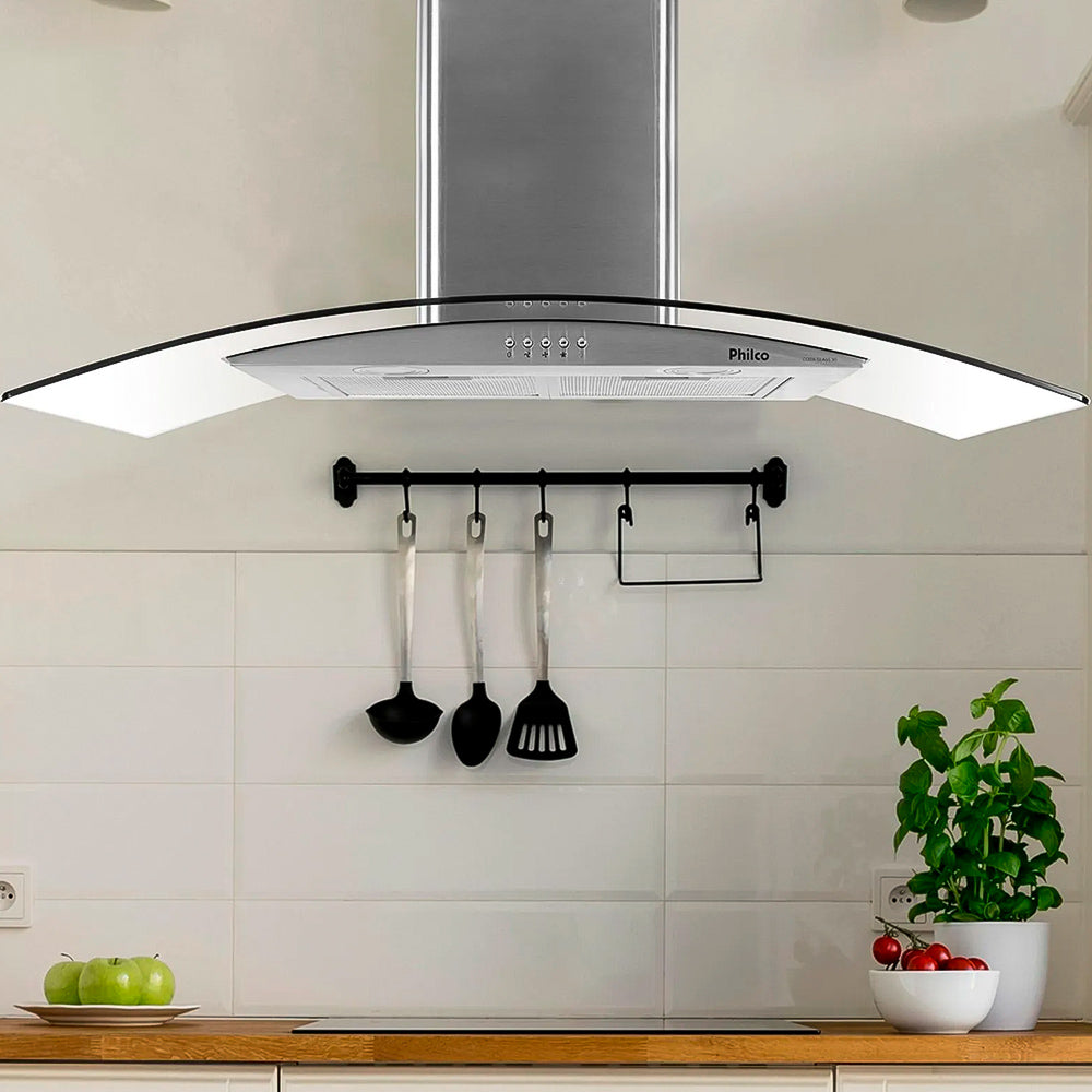 Coifa Depurador Glass Philco PC090G, Curva 90cm Inox Dupla Filtragem 220v