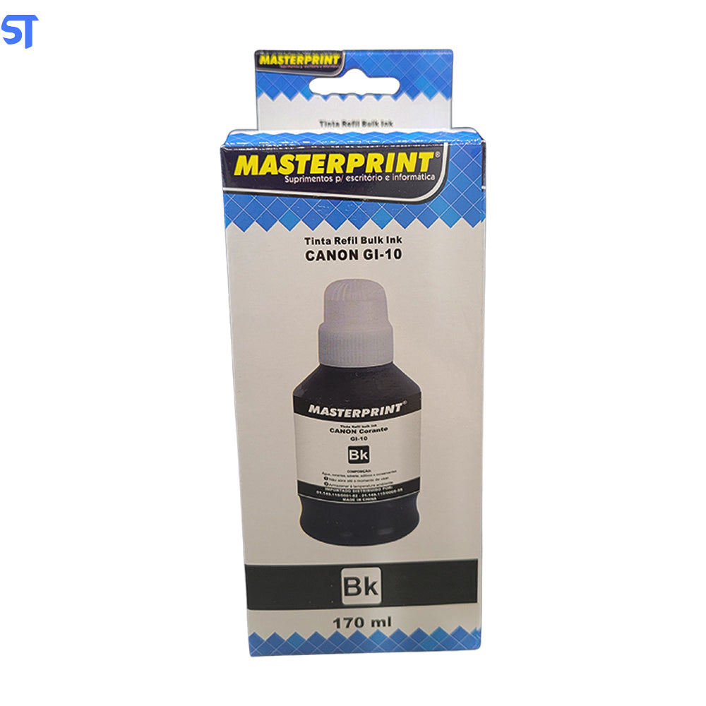 Refil de Tinta Compatível Canon Bulk Ink GI-10 Corante Preto BK 170ML MasterPrint