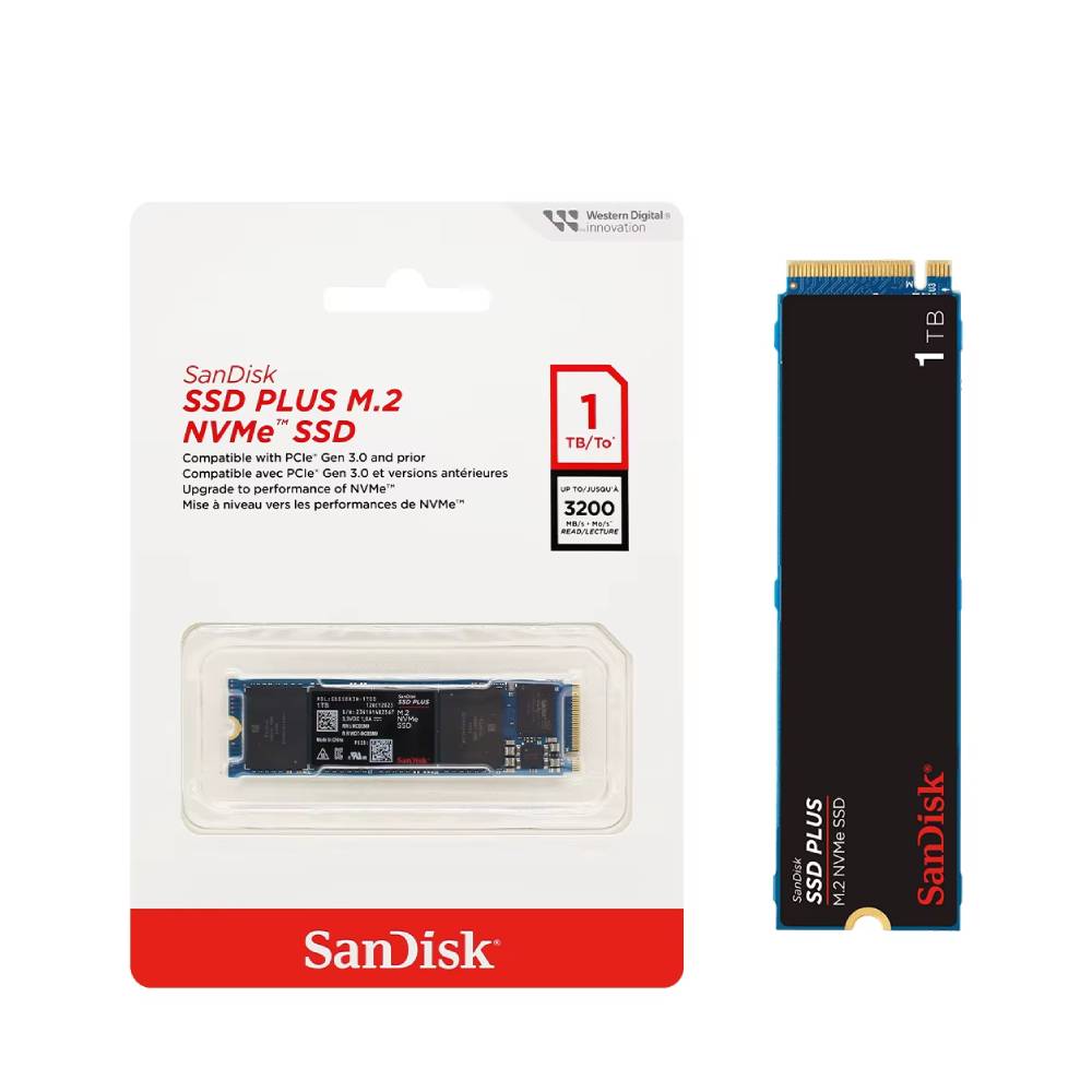 SSD Sandisk Plus  1TB M.2 NVMe 2280 PCIe Gen3 Leitura até 3200MB/s, Gravação até 2500MB/s