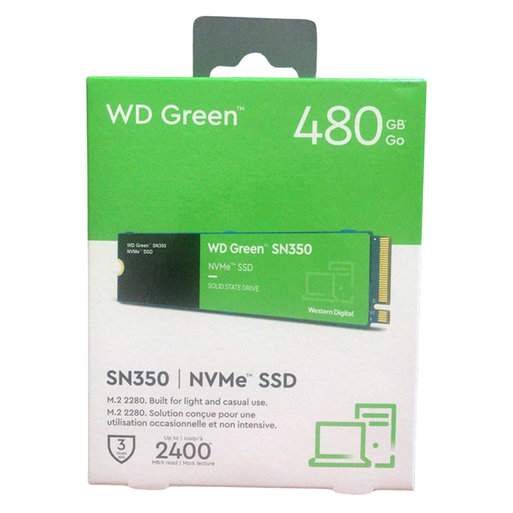SSD M.2 Nvme 480GB, Western Digital, WD GREEN, 2280 SN350 PCIe Leitura: 2400MB/s e Gravação: 1650MB/s - WD S480G2G0C