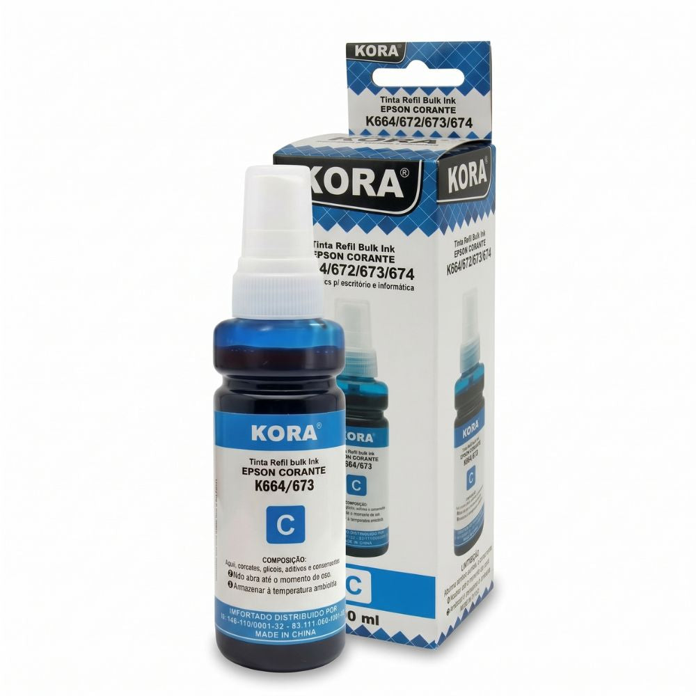Refil de Tinta Epson Corante MP 664/673 Ciano 70ML Kora Masterprint Para Ecotank Epson