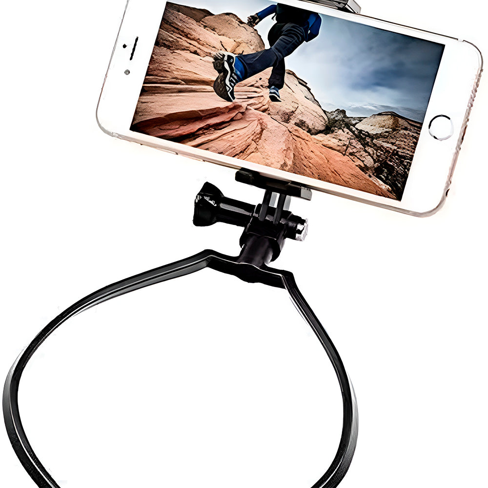 Suporte Para Smartphone e GoPro, Uso no Pescoço, Ajustável, Antivibração, Gravação em Perspectiva, Preto