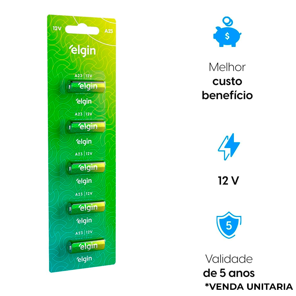 Bateria A23 12V Elgin - 1 Unidade Fora da Cartela