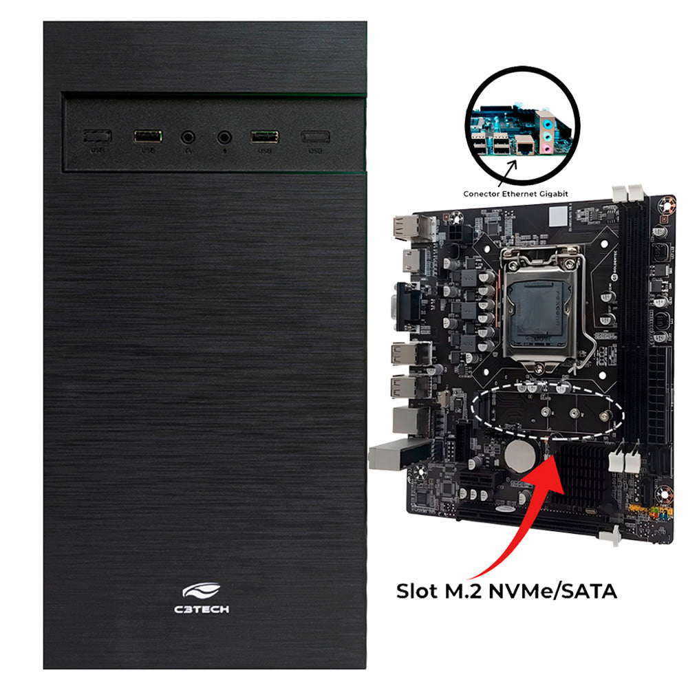 Computador Core i5-2320, Memória RAM 8GB, SSD 240GB, GT-H61 Com Slot M2, Rede Gigabit, MT-32BK, Windows, MousePad Brinde