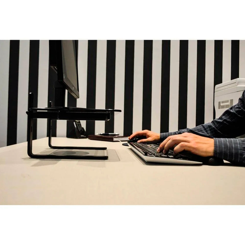 Suporte Para Monitor Ergonômico Ajustável, Office, Conforto e Estabilidade, Preto com Vidro Incolor - Reliza