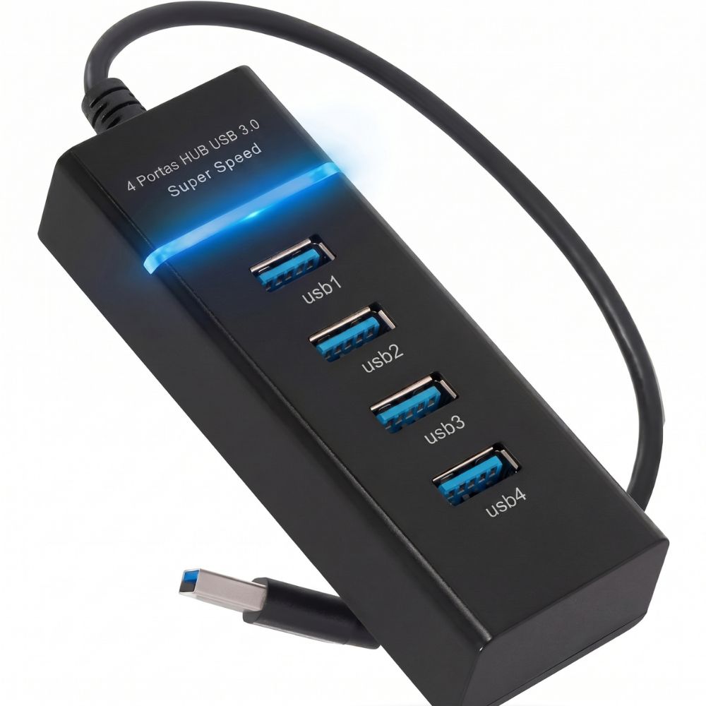 Cabo Extensor Hub Lukton USB 3.0 SuperSpeed 30Cm , 4 Portas Hub, Suporta Até 500GB - Preto