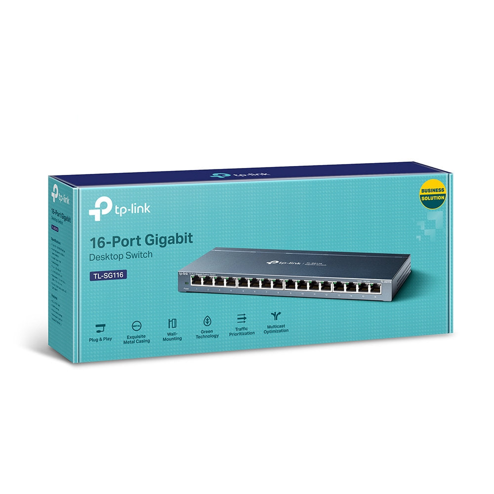 Switch 16 Portas TP-Link TL-SG116 Gigabit 10/100/1000 Auto-MDI/MDIX Aço